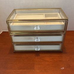 Transparent Acrylic And Brass Jewelry Box Vintage 9“ X 6 1/4“ X 5“ L14
