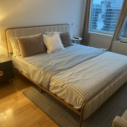 Wayfair Suede With brass Hardware King size Bedframe 