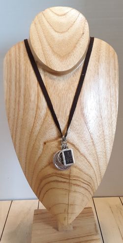 Lucky Brand Leather Strand W/ Silver Tone Hook clasp Necklace W/ 3 Pendants