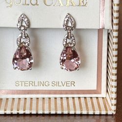 925 Sterling Silver Pink Sapphire Earrings.