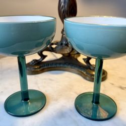 Vintage Carlo Moretti Blue Cased Glass Champagne Glasses