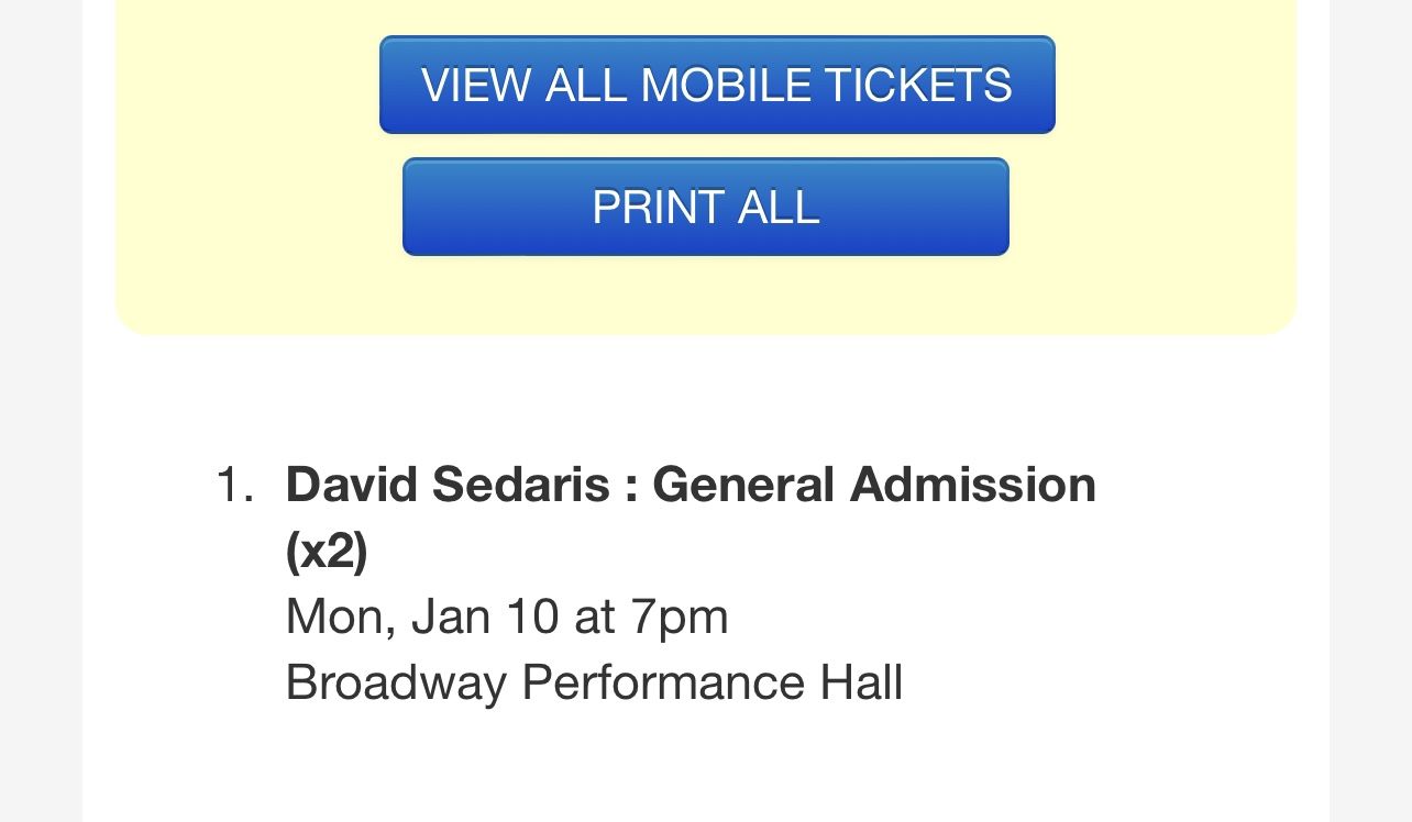 2 Tickets To David Sedaris In Seattle Tonight 