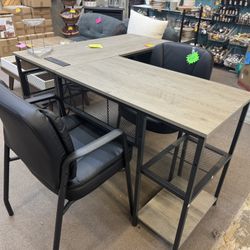 L Desk Grey Wash Wood And Black Metal New Fully Assembled 