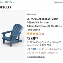 New Serwall Blue All Weather Polywood Reclining Adirondack Backyard Patio Pool Beach Cabin Chaise Lounge Chair