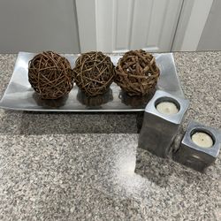 Silver Decor Plate & Candle Holders