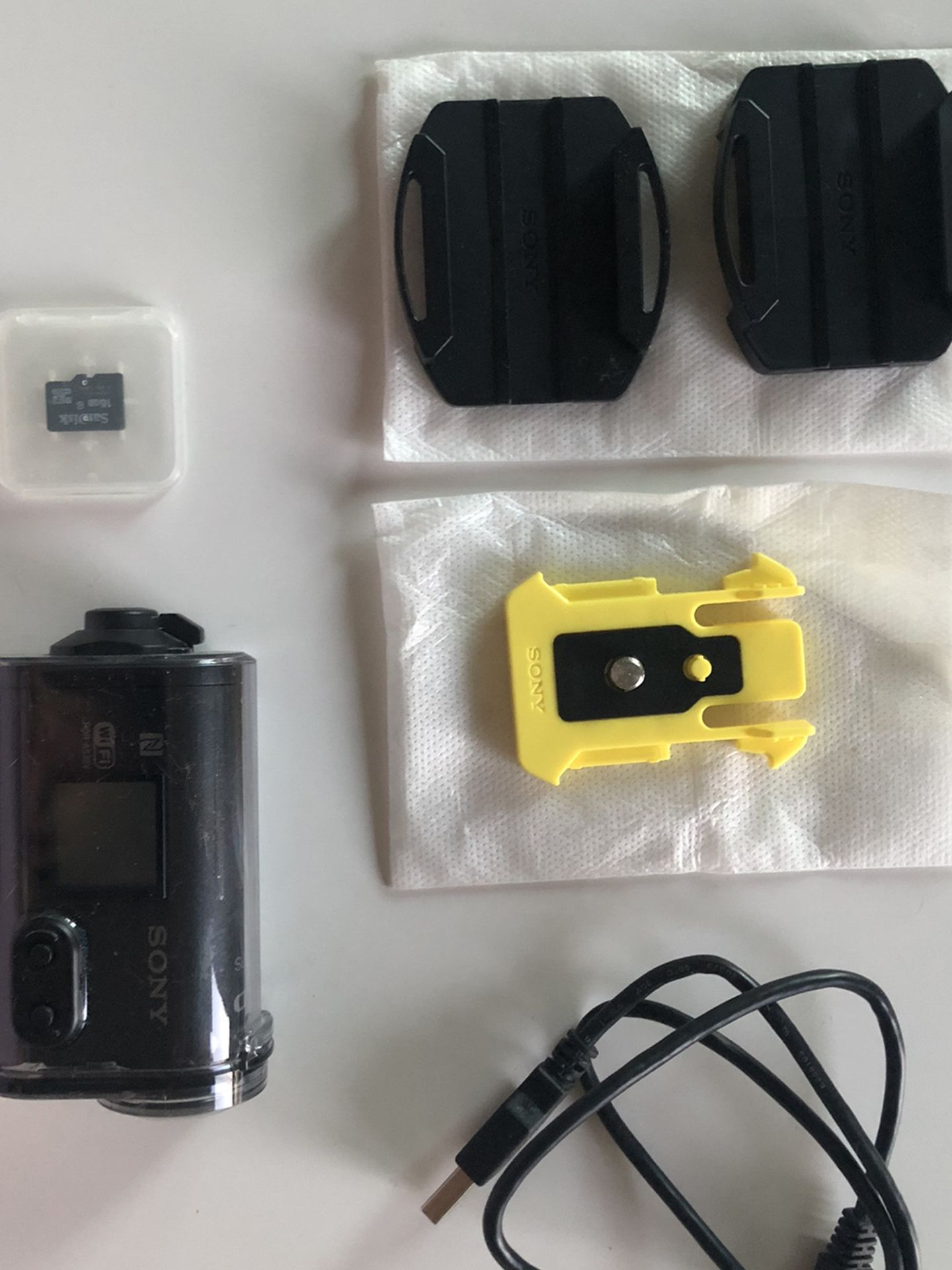 Never Used Sony Action Cam + Accessories + Waterproof Housing