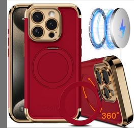 iPhone 14 Pro Max Case/Stand/Red N Gold/New