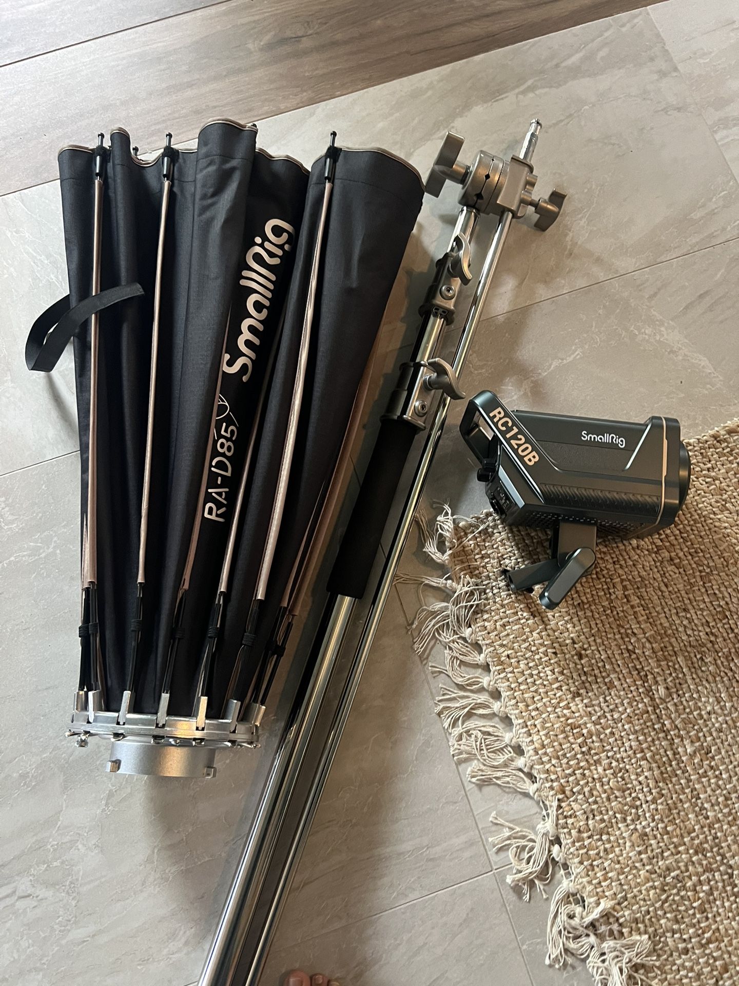 Small Rig RA-D85 Soft Box Diffuser And RC120B Bi-Color Cob Video Light Full Set Up With Light, Diffuser And C Stand With Boom Arm