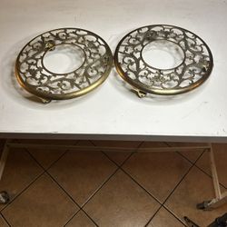 2 Brass plant stands with wheels