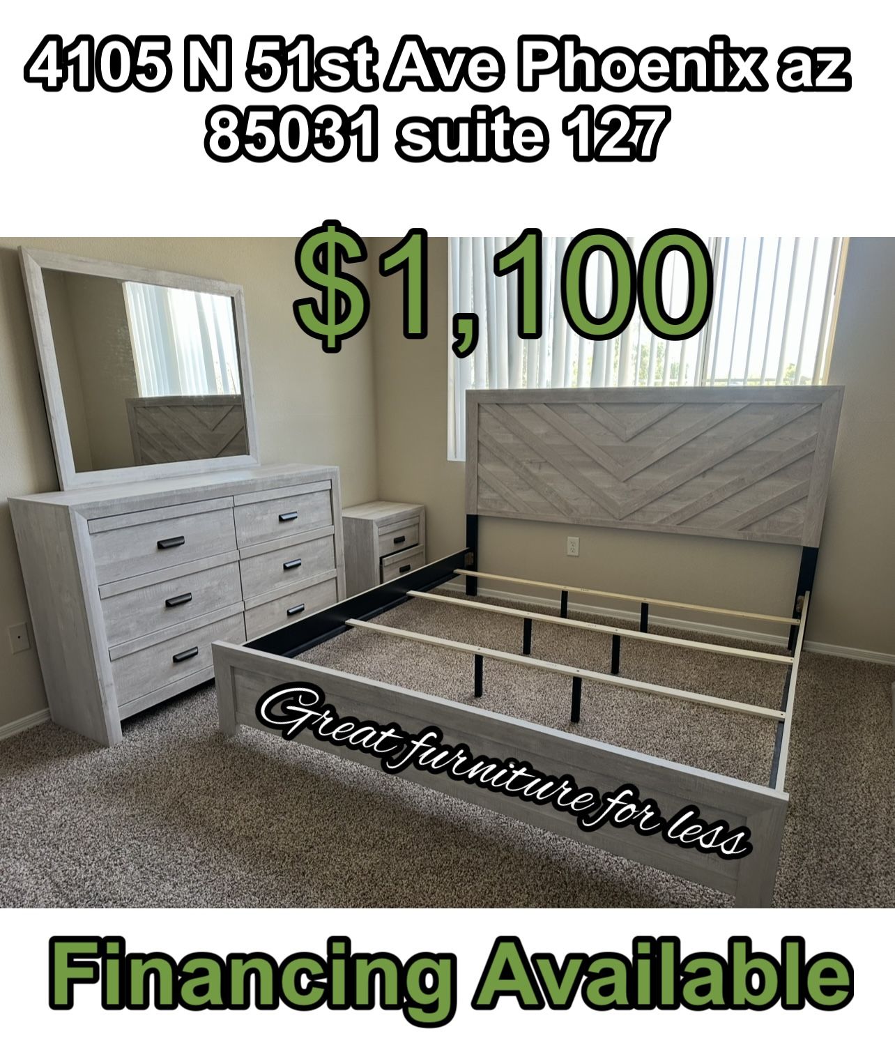 Queen Size Bedroom Set Include Bed Frame Dresser Mirror And Nigstand Brand New