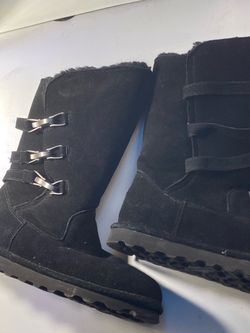 Bearpaw Jenna Black Suede Mid-Calf Winter Boots Women's Size 9 Triple Clasp