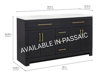 Style Selections Cauley 60 inch Black Double Sink Bathroom Vanity with White Cultured Marble Top