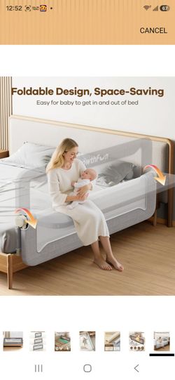 Foldable Bed Rail for Toddlers, 71in Reinforced Carbon Steel Frame&Connectors, Breathable Cationic Fabric - Safety Toddler Bed Rails for Queen, King, 