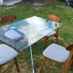 4 Chairs With Glass Table Set With Center Table 