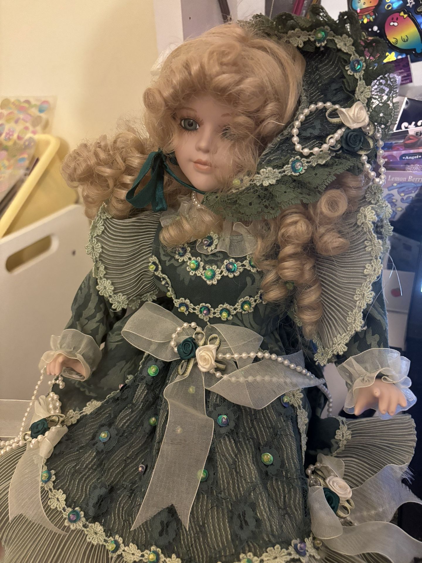 Porcelain Doll Green Dress
