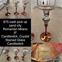 $75 (3) Romanian Milano 9" Candlestick 