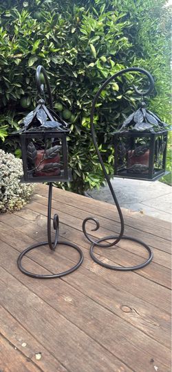 Vintage wrought iron black metal lanterns