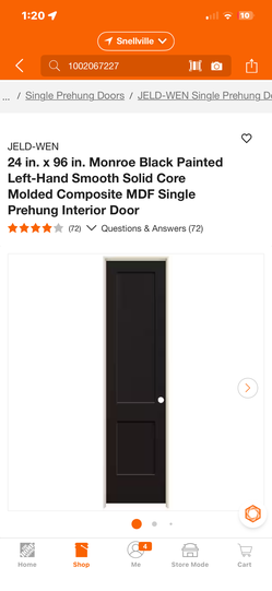 JELD-WEN 24 in. x 96 in. Monroe Black Painted Left-Hand Smooth Solid Core Molded Composite MDF Single Prehung Interior Door