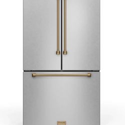 Thor Gordon Ramsay by Thor Kitchen 36-Inch 20.3 cu ft French Door Counter Depth Refrigerator with Ice Maker in Stainless With champagne bronze  handle