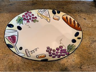 Large Wine Themed Serving Platter Plate Bowl, Size 17 1/2 Long by 14 Wide