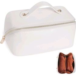 NEW Leather Travel Makeup Bag that opens flat for Easy Access, Large opening
