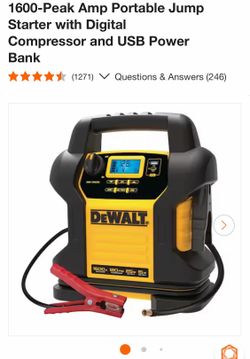 1600-Peak Amp Portable Jump Starter with Digital Compressor and USB Power Bank