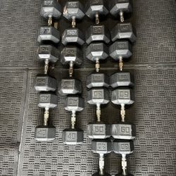 Rubber hex dumbbells weights pairs of 80,70,65,60,50,40,30 prices are in description 790lbs total 