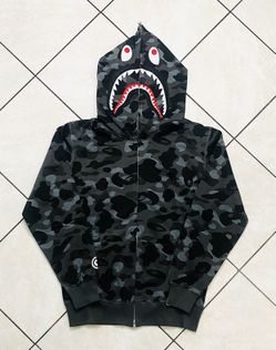 Brand new a bathing ape abc grey/black camo full shark zip up hoodie size: Medium authentication pictures posted with tags