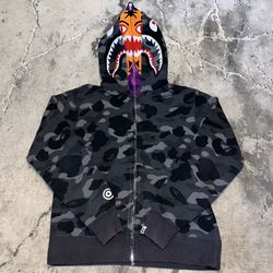 Bape Black / Purple Camo Shark Full Zip Tiger Double Hoodie ☂️