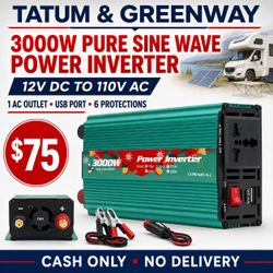 3000W Pure Sine Wave 12V-to-110V Power Inverter