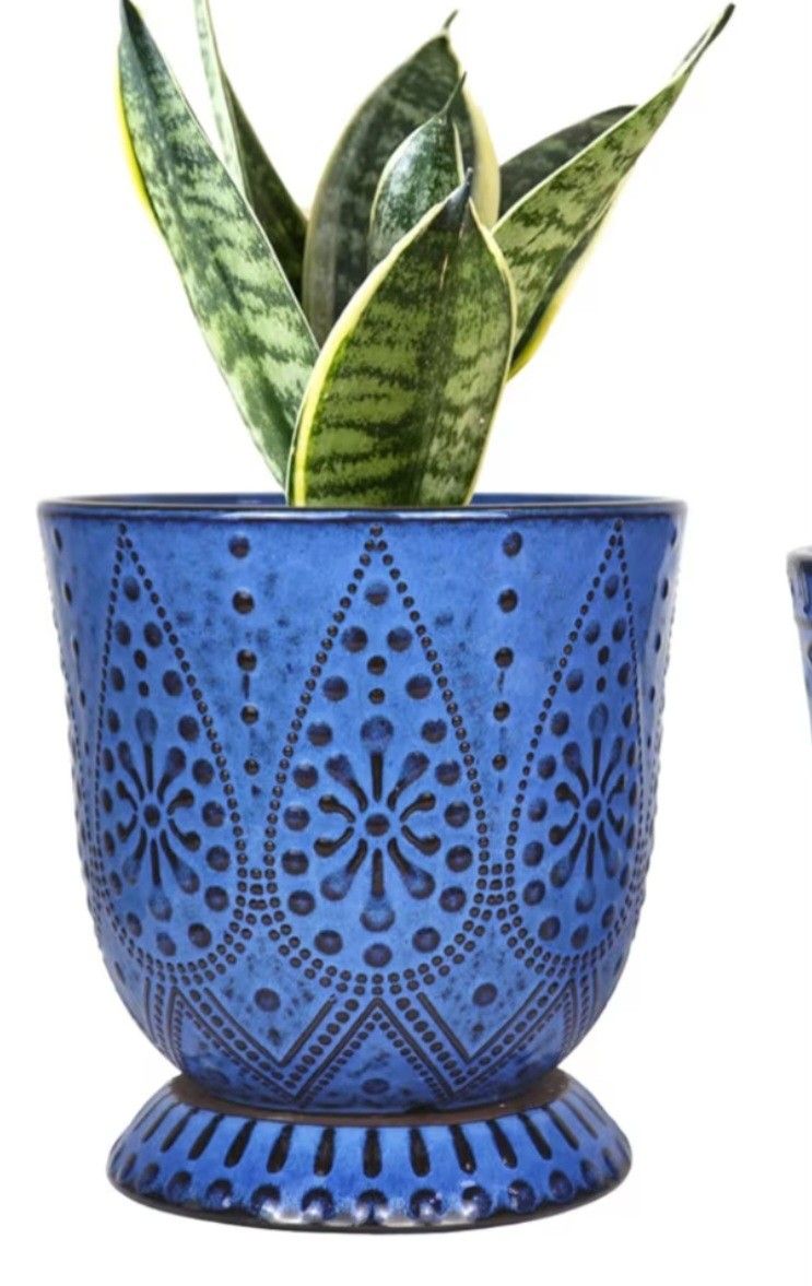 6 Inch Beaded Ceramic Planter Set of 2 with Drainage Hole and Saucer for Plants