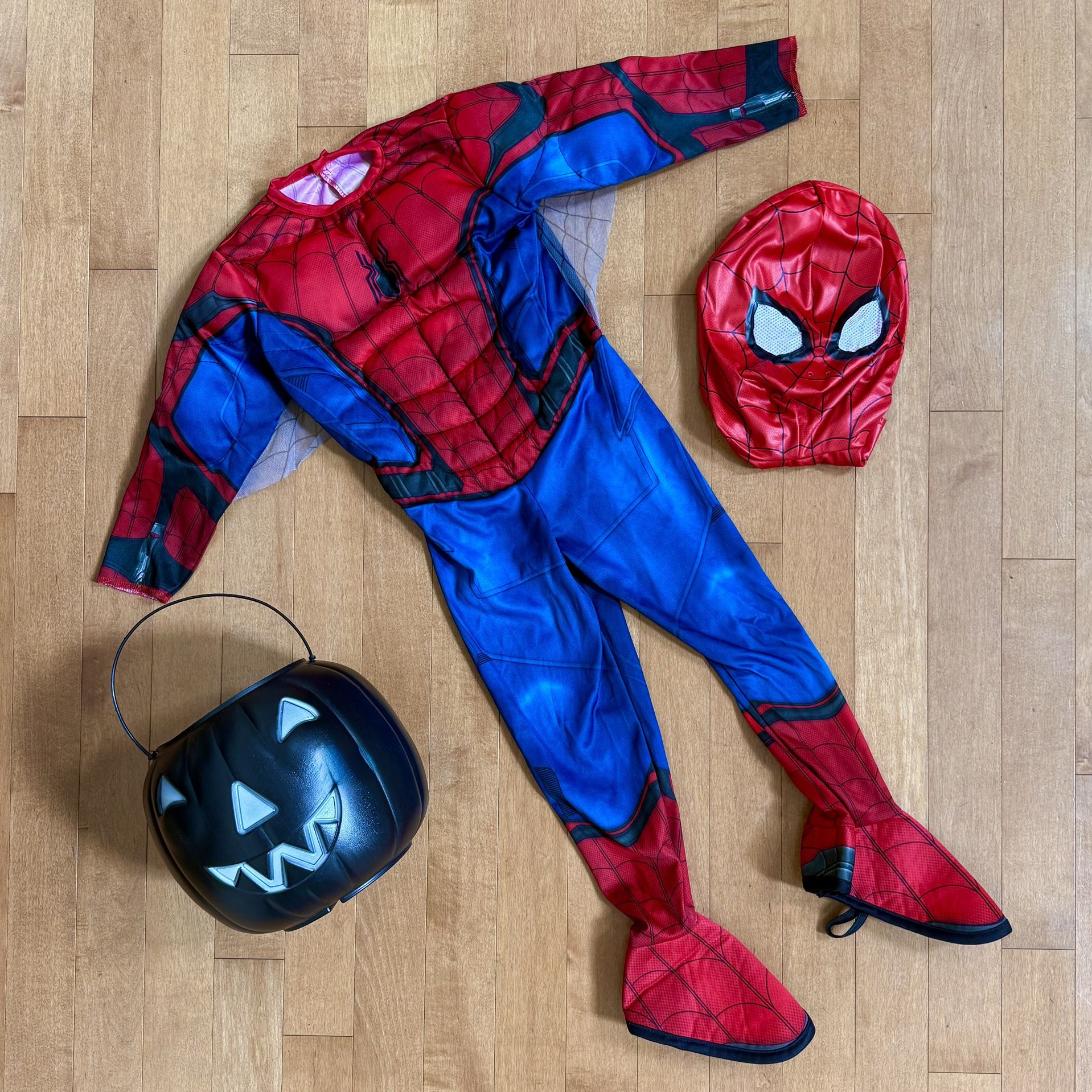 Halloween Spiderman Muscle Costume Mask Dress Up Jumpsuit jack-o’-lantern Bucket