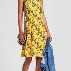 A New Day Yellow Floral Knee Length A Line Dress
 Womens SIZE XS/ Small 