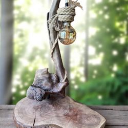 Handmade Driftwood Table Lamp Rustic Reclaimed Wood Cabin Lake House Decor