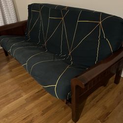 Sturdy Wood Futon Frame, Black Futon & Cover