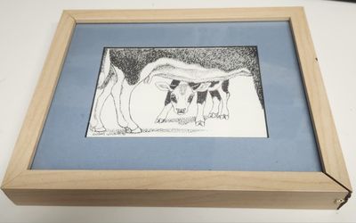 Cow Painting with Frame by Susan Wilkite 1990