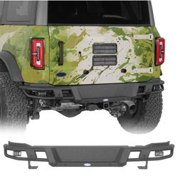Tubular Steel Rear Back Bumper w/ 2x Led Lights Fit 2021-2026 Ford Bronco Black