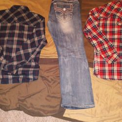 Rock Revival Pants 38waist, 2 Button Down Shirts Xl,L(Like New)