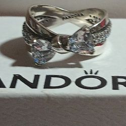Pandora Authentic Brand New Sterling Silver Sparkling Triple Crossover  Xl Triple Band Ring Size 7