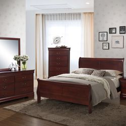 Queen Austin Sleigh Bedroom Set In Cherry