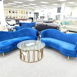 Sophia Blue 2 Piece Upholstered Channel Tufted Sofa Set ♣️♣️♣️ ▪️# Sofa # Loveseat # Couch # Living Room Set Options Available