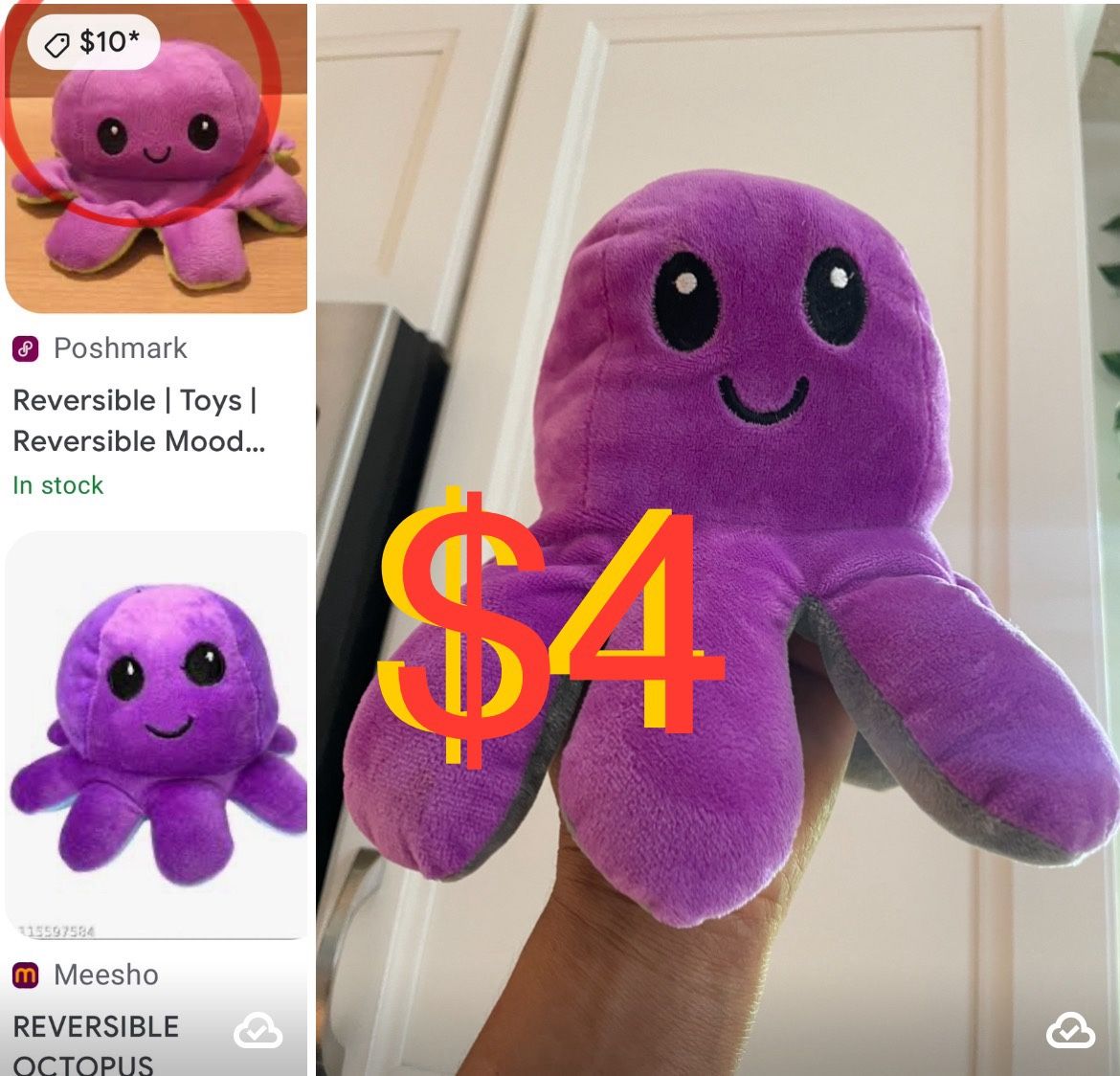 $4 Reversible Octopus 🐙 Plushie like new great for stress relief fidget toy
