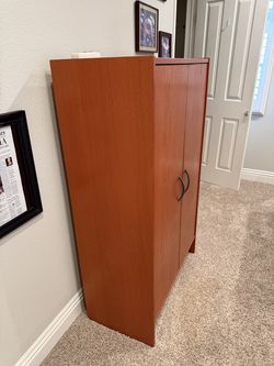 Cherry Wood 2-Door Storage Cabinet with Lock — 54" Tall, Adjustable Shelves