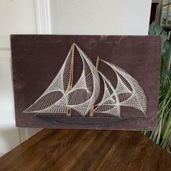 MCM Sailboat Nail String Art On Velvet 
