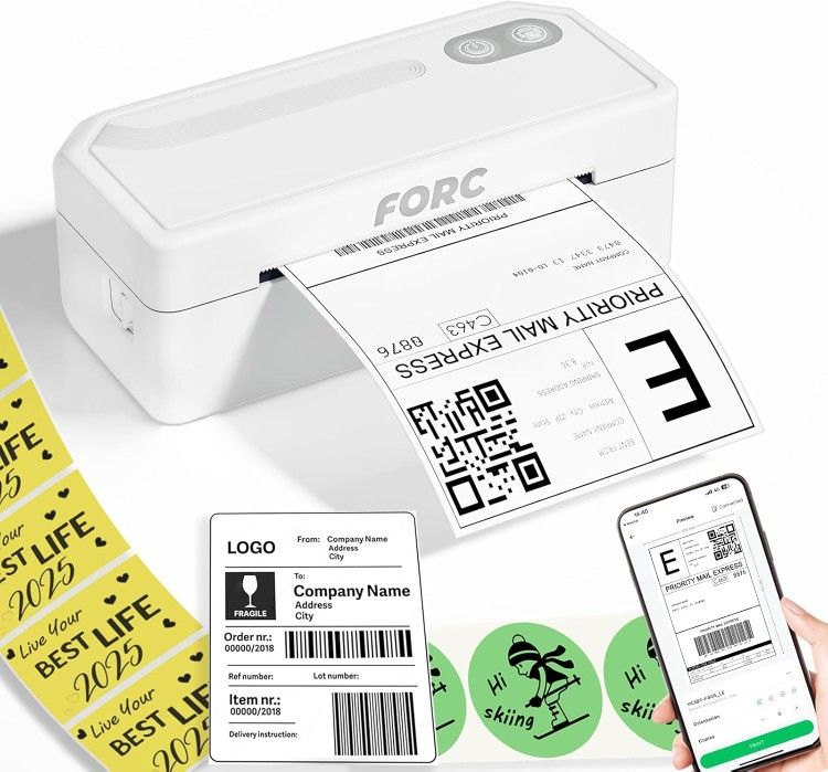 Forc Shipping Label Printer,4X6 Thermal Label Printer for Small Business & Office Package,Compatible with Android, iOS, Windows and Mac, Widely Used f