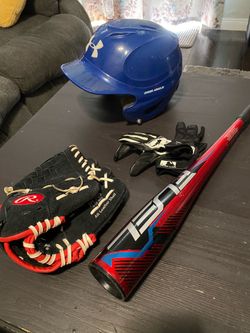 Small boys baseball helmet  gloves bat baseball glove all included