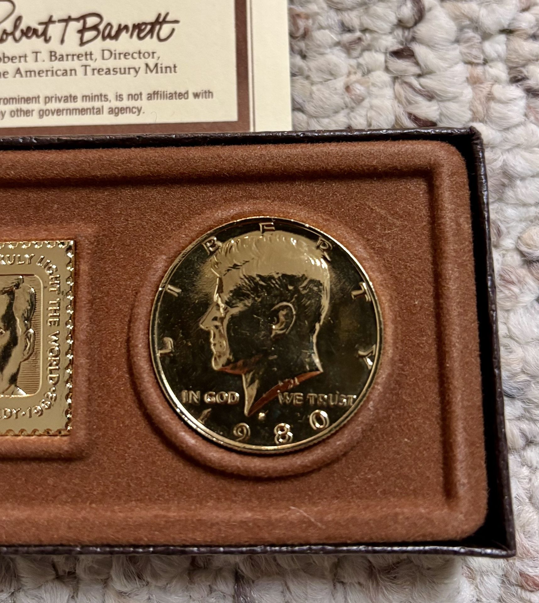 1980 John F. Kennedy 24k Gold Plated Half Dollar Commemorative Set w/COA