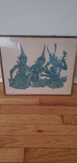 Vintage GREEN Thai temple rubbing