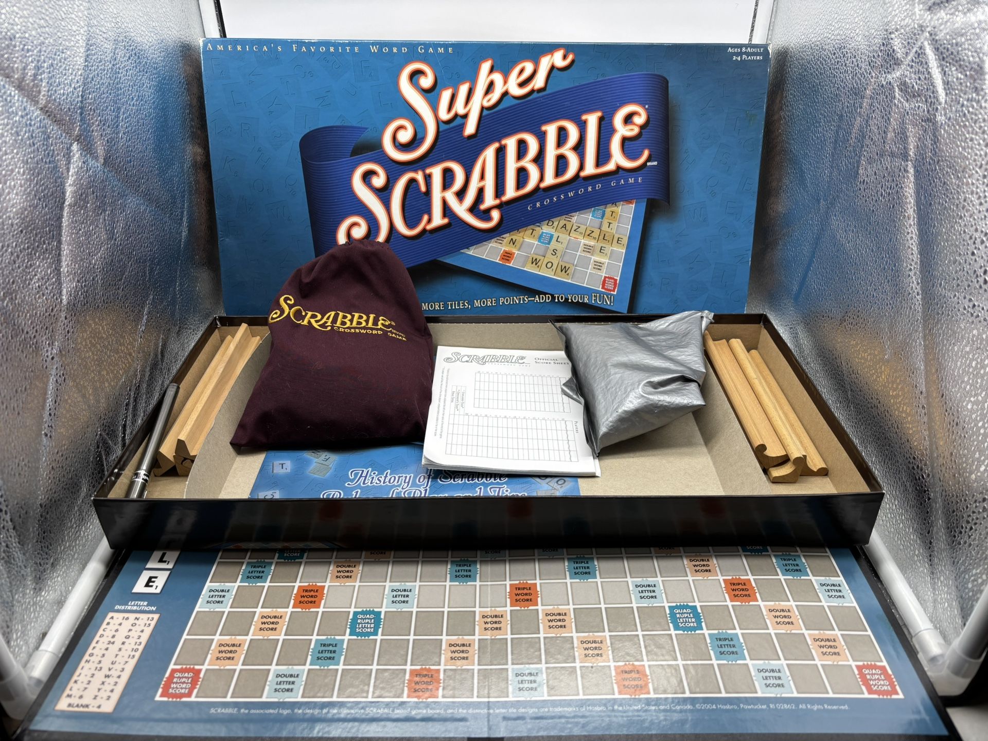 Super Scrabble Board Game Hasbro 200+ Wood Letter Tiles 100% Complete & Bonus!