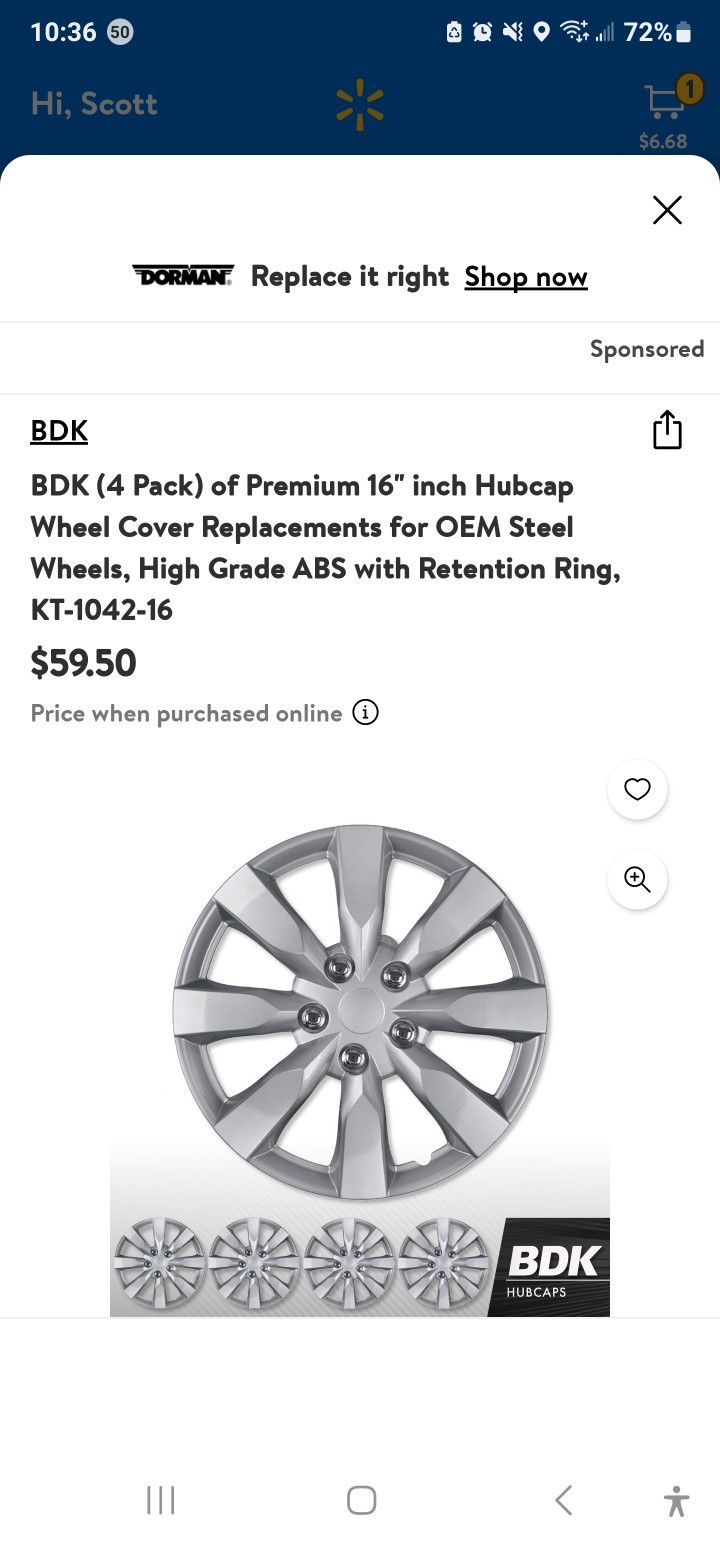 Autosmart KT Silver 16in Plastic Universal Wheel Cover/Hub Cap